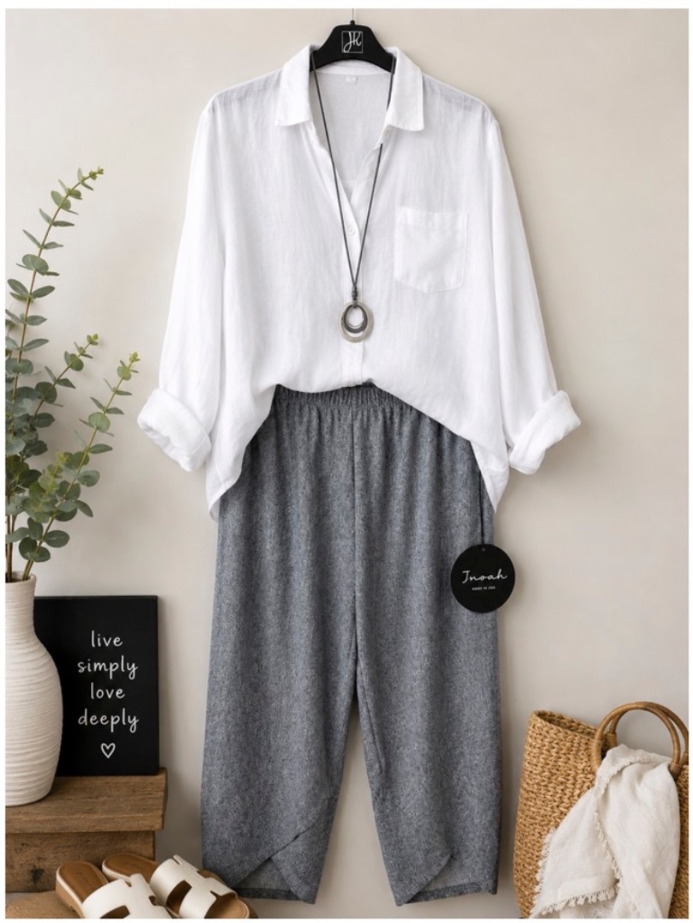 NWT Inoah Grey Balloon Pants Large Artsy Boutique Lagenlook Pull-On Style - Picture 1 of 7